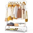 VOUNOT - Portant a vetement double avec 2 niveaux etageres chaussures 4 Crochets Lateraux 108x35x145cm metal Blanc - vignette