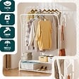 VOUNOT - Portant a vetement double avec 2 niveaux etageres chaussures 4 Crochets Lateraux 108x35x145cm metal Blanc - vignette