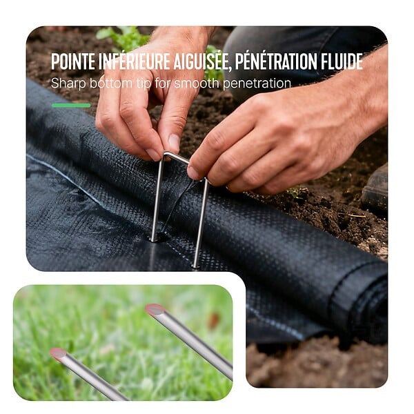 VOUNOT - Lot de 250 piquets de fixation pour jardin U 150x30mm en acier galvanise - large