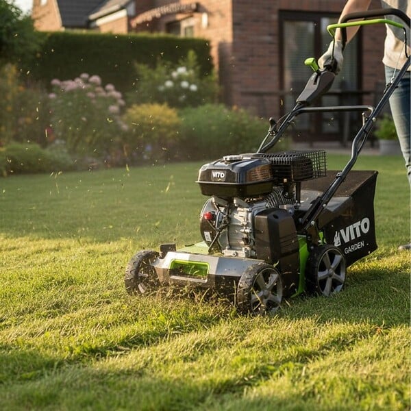 VITO - Scarificateur Thermique 5,4 CV – Scarificateur & Démousseur Pelouse 2000 m², Largeur 40cm, Réglable, Bac 45L VITO - large