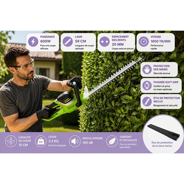 VITO - Taille haies 600W Lame double denture 59cm Protection mains Poignée avec interrupteur VITO - large
