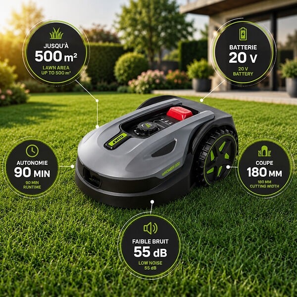 VITO - Robot Tondeuse sans fil 500m2 Brushless 3 Lames Coupe 180mm Retour station automatique Mulching VITO - large