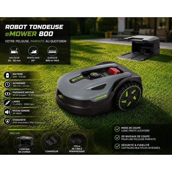 VITO - Robot Tondeuse sans fil 800m2 Brushless 3 Lames Coupe 180mm Retour station automatique Mulching VITO - large