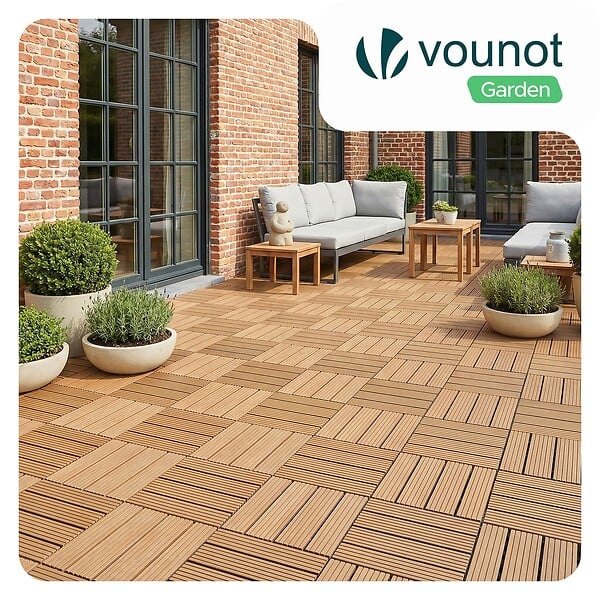 VOUNOT - Lot de 16 dalles clipsables exterieures 30x30cm en Composite WPC Couleur bois - large