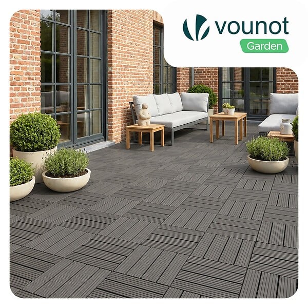 VOUNOT - Lot de 16 dalles clipsables exterieures 30x30cm en Composite WPC Gris - large