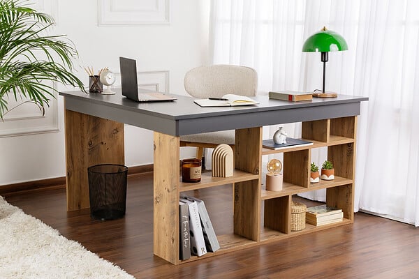 HABITAT ET JARDIN - Bureau d'étude en bois "Vesper" - 130 x 120 x 72 cm - AnthracitePin atlantique - large