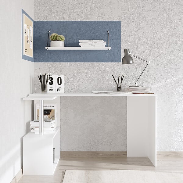 HABITAT ET JARDIN - Bureau d'étude en bois "Gelincik" - 130 x 109 x 74 cm - Blanc - large