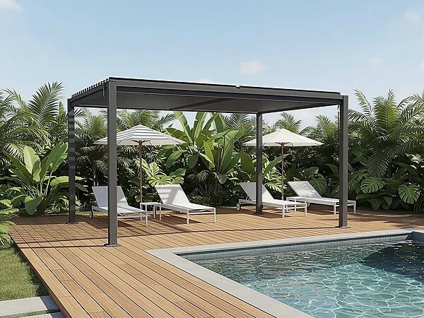 HABITAT ET JARDIN - Pergola bioclimatique autoportante avec lames orientables "Howard" - 3 x 4 m - Gris - large
