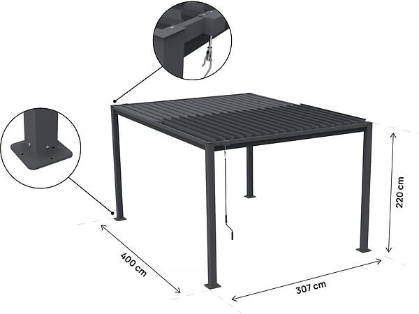 HABITAT ET JARDIN - Pergola bioclimatique autoportante avec lames orientables "Howard" - 3 x 4 m - Gris - large
