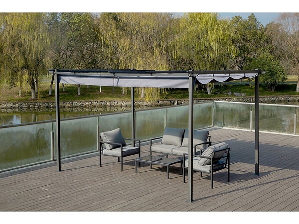 HABITAT ET JARDIN - Pergola en métal avec toit rétractable - 3 x 4 m - Gris anthracite - large