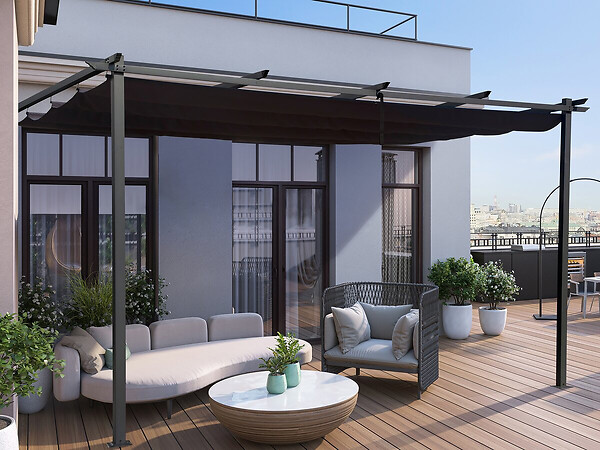 HABITAT ET JARDIN - Pergola adossée en aluminium avec toit rétractable-  3 x 4 m -  Gris - large
