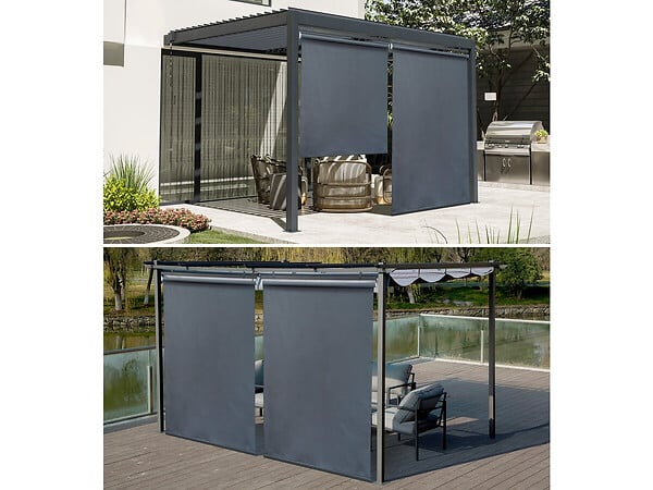 HABITAT ET JARDIN - Lot de 2 stores rétractables pergola - 124 x 225 cm - Gris anthracite - large