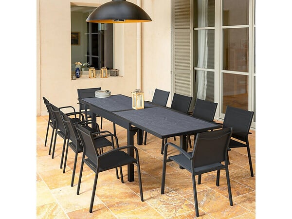 HABITAT ET JARDIN - Table jardin en aluminium extensible "Lagos" - 200/320 x 105 x 76 cm - Noir - large