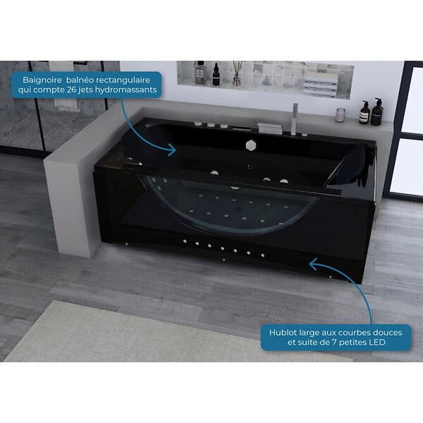DISTRIBAIN - Baignoire balnéo Kilauea Black 26 jets Whirlpool - large