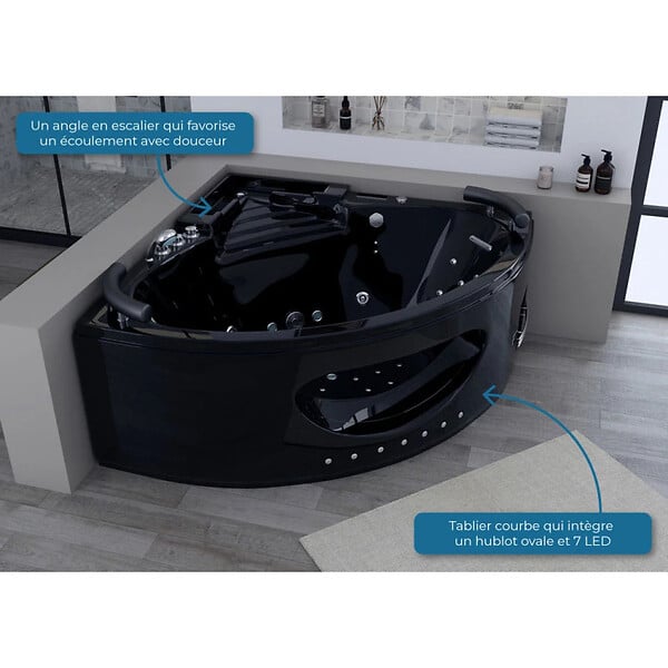 DISTRIBAIN - Baignoire balnéo Lisbonne Noire 34 jets Whirlpool - large