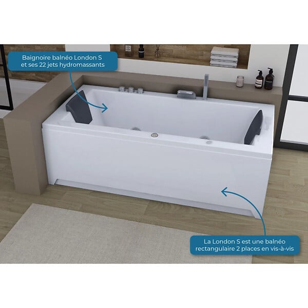 DISTRIBAIN - Baignoire balnéo London S 22 jets Whirlpool - large