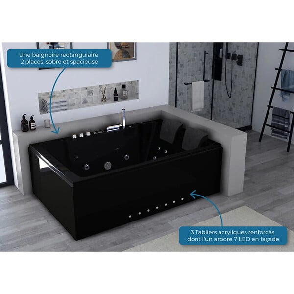 DISTRIBAIN - Baignoire balnéo Belize Droite noire 32 jets  Whirlpool - large