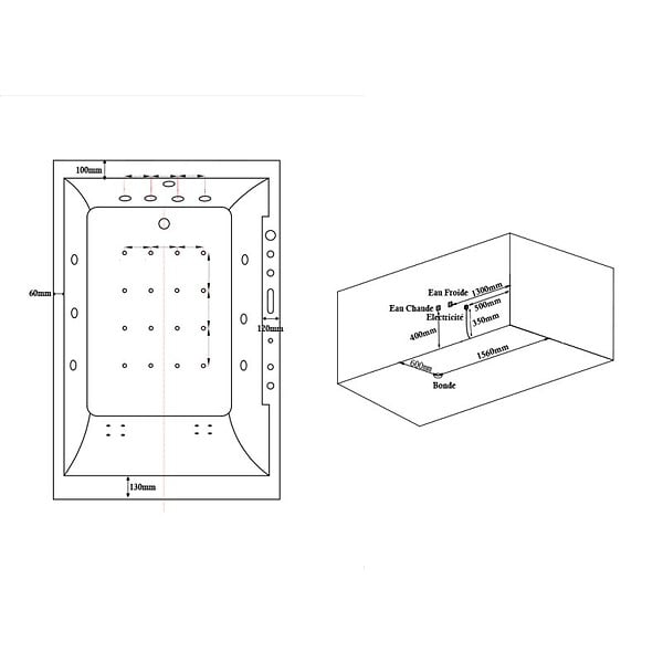 DISTRIBAIN - Baignoire balnéo Belize Droite noire 32 jets  Whirlpool - large