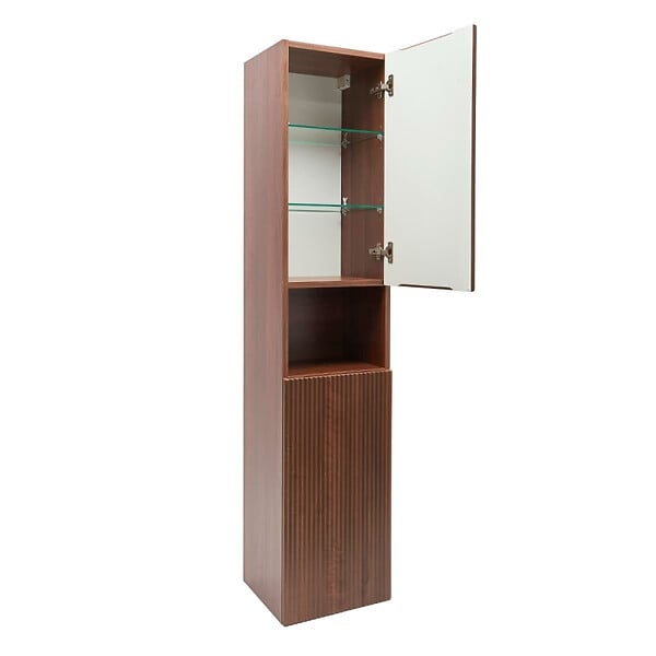 SWISS AQUA TECHNOLOGIES - Colonne de salle de bain suspendue 36 x 165 cm avec niche ouverte, effet bois noyer mat (SATEVOV36NA) - large