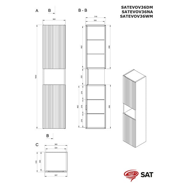 SWISS AQUA TECHNOLOGIES - Colonne de salle de bain suspendue 36 x 165 cm avec niche ouverte, effet bois noyer mat (SATEVOV36NA) - large