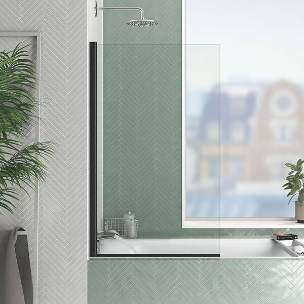 AURLANE - Pare baignoire Rabattable 70x120cm - Profilé Noir Mat - Verre Trempé 4mm - ELEMENTARY - large