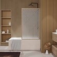 AURLANE - Pare baignoire pivotant 140x80 cm HINATA - style Japandi géométrique - Cadre effet bois - Verre 5 mm - vignette