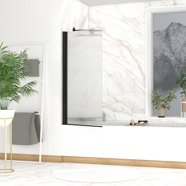AURLANE - Pare baignoire Rabattable 80x140cm - Profilé Noir Mat - Verre Trempé Ondulé 5mm - WAVY - large
