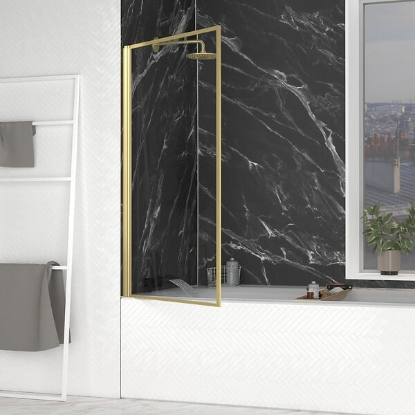 AURLANE - Pare baignoire rabattable 80x140cm - Finition Or Doré Brossé - GOLDY CONTOURING SCREEN - large