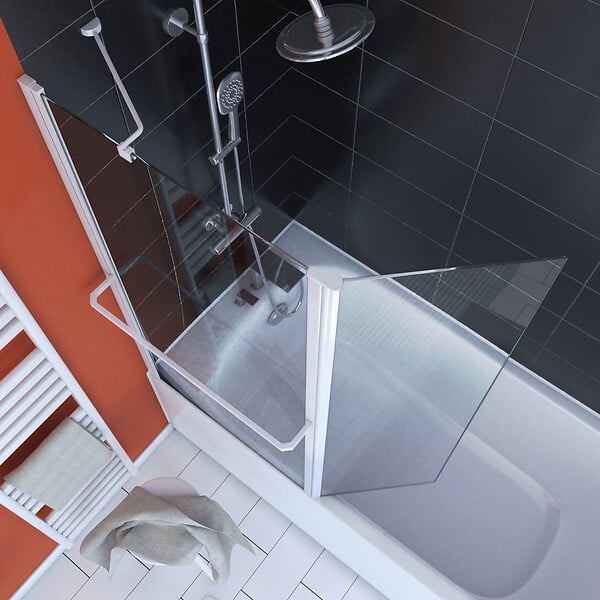 AURLANE - PARE BAIGNOIRE AVEC VOLET PIVOTANT 130x105cm PROFILE ALUMINIUM LAQUE BLANC ET VERRE TRANSPARENT - large