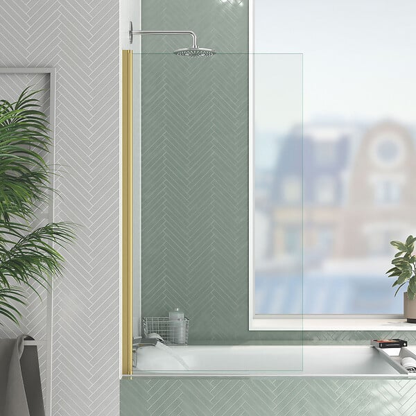 AURLANE - Pare baignoire Rabattable 70x130cm - Profilé finition Or Doré Brossé - Verre Trempé 4mm - ELEMENTARY - large