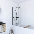 AURLANE - Pare baignoire Pivotant avec Porte-Serviette 85x150cm - Profilé Noir - Verre 6mm - TSHAPE DARK - vignette