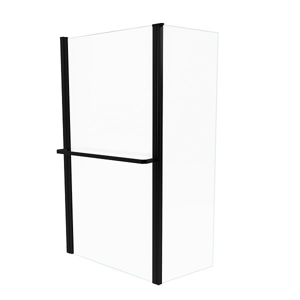 AURLANE - PARE BAIGNOIRE AVEC VOLET PIVOTANT 130x105cm PROFILE ALUMINIUM NOIR MAT ET VERRE TRANSPARENT - large