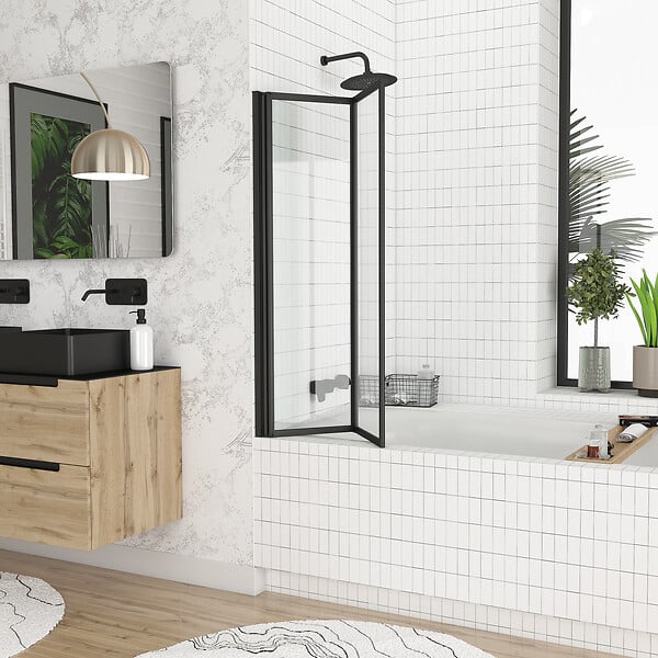 AURLANE - Pare baignoire Pivotant 70x120cm - 2 Volets Noir Mat - Verre Trempé 4mm - DUPLO - large