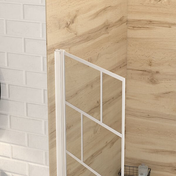 AURLANE - Pare Baignoire Rabattable 80x140cm - Sérigraphie Briques Blanches - Verre Trempé 4mm - large