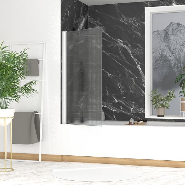 AURLANE - Pare baignoire Rabattable 80x140cm - Profilé Blanc - Verre Trempé Ondulé 5mm - WAVY - large