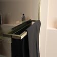 AURLANE - Pare baignoire Rabattable 75x130cm en Verre trempé - Porte-serviette et Etagère Or Doré Brossé - vignette