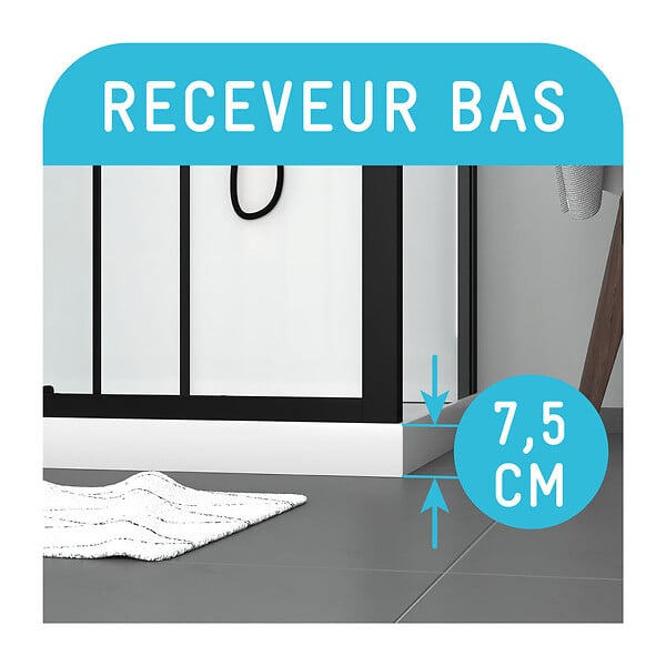 AURLANE - Cabine de douche 115x90x210 cm avec receveur + bonde 90mm + Grille linéaire - FACTORY 2 - large