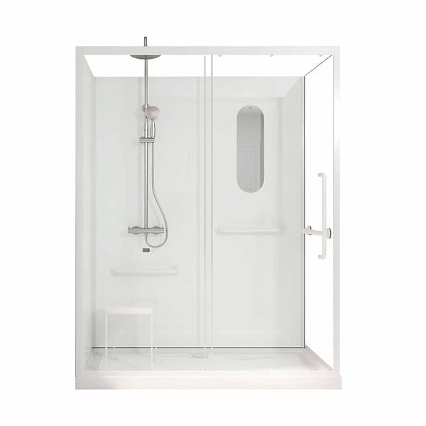 AURLANE - Cabine de douche blanche sécurisée et accessible à tous 160x85x220cm - Mitigeur Thermostatique - large