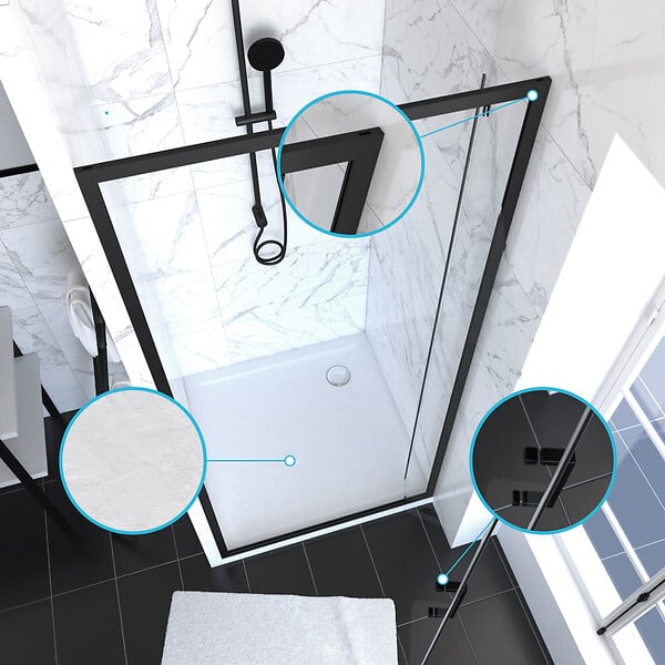 AURLANE - PACK PAROI PORTE DE DOUCHE PIVOTANTE+ RECEVEUR A POSER - 90x90 PIVOTANTE -CRUSH MOON PIVOTANTE 90x90 - large