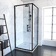 AURLANE - Porte de douche Pivotante et retour profilés noir + receveur a poser - 80x80x204cm - CRUSH PIVOTANTE - vignette