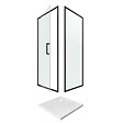 AURLANE - Porte de douche Pivotante et retour profilés noir + receveur a poser - 80x80x204cm - CRUSH PIVOTANTE - vignette