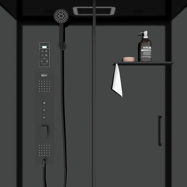 AURLANE - Cabine de douche Hydromassante 140x85x218 cm - Porte coulissante - Fonds & Profilés Noir Mat - large