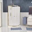 AURLANE - Cabine de douche Quart de cercle 90x90x200/230cm - Receveur Bas - Fonds Blancs et Profilés Or Brossé - vignette