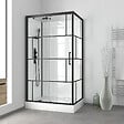 AURLANE - Cabine de douche 110x80cm / Receveur Haut - Verre transparent sérigraphié et Blanc - Profilés Noir - vignette