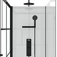 AURLANE - Cabine de douche 110x80cm / Receveur Haut - Verre transparent sérigraphié et Blanc - Profilés Noir - vignette
