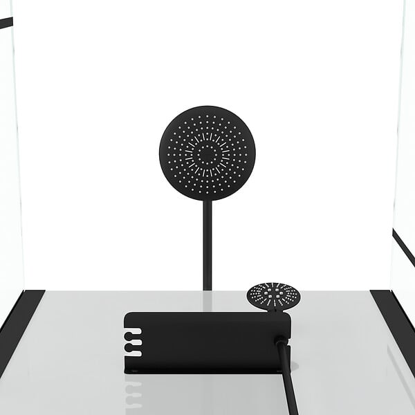 AURLANE - Cabine de douche 110x80cm / Receveur Haut - Verre transparent sérigraphié et Blanc - Profilés Noir - large