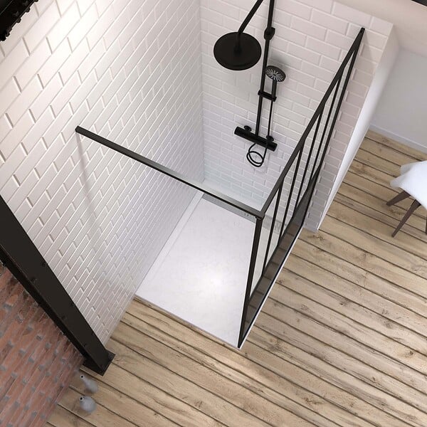 AURLANE - Ensemble douche à l'italienne avec Receveur blanc caniveau 80x100 + paroi atelier 100cm - large
