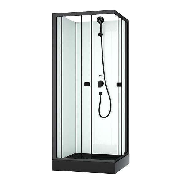 AURLANE - Cabine de douche intégrale 80x80x200 cm carrée - Portes coulissantes - Receveur Noir Mat - large