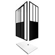 AURLANE - Pack Paroi porte de douche coulissante + retour 80 cm type atelier + receveur blanc 120x200 cm - vignette