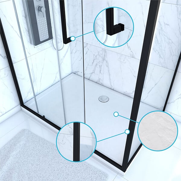 AURLANE - PACK PAROI PORTE DE DOUCHE + PAROI RETOUR + RECEVEUR A POSER - 120x80 COULISSANTE -CRUSH MOON 120x80 - large